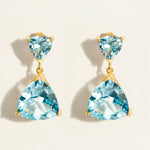 double trillion drop earrings  in 22 carats in swiss blue topaz set in 14k gold