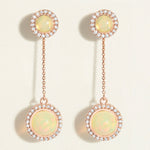 14 k gold fine Opal stud earrings with detachable natural opal chain drops set in diamond halo