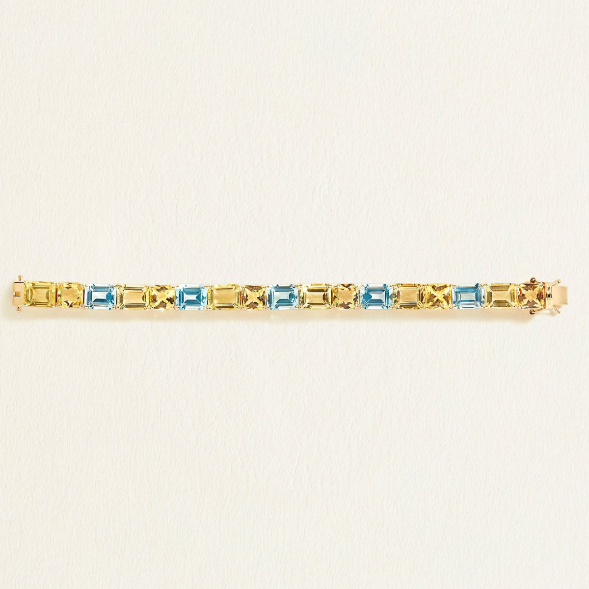 Closer Gold bracelet with blue and yellow natural gemstones for stacking in tennis bracelet style