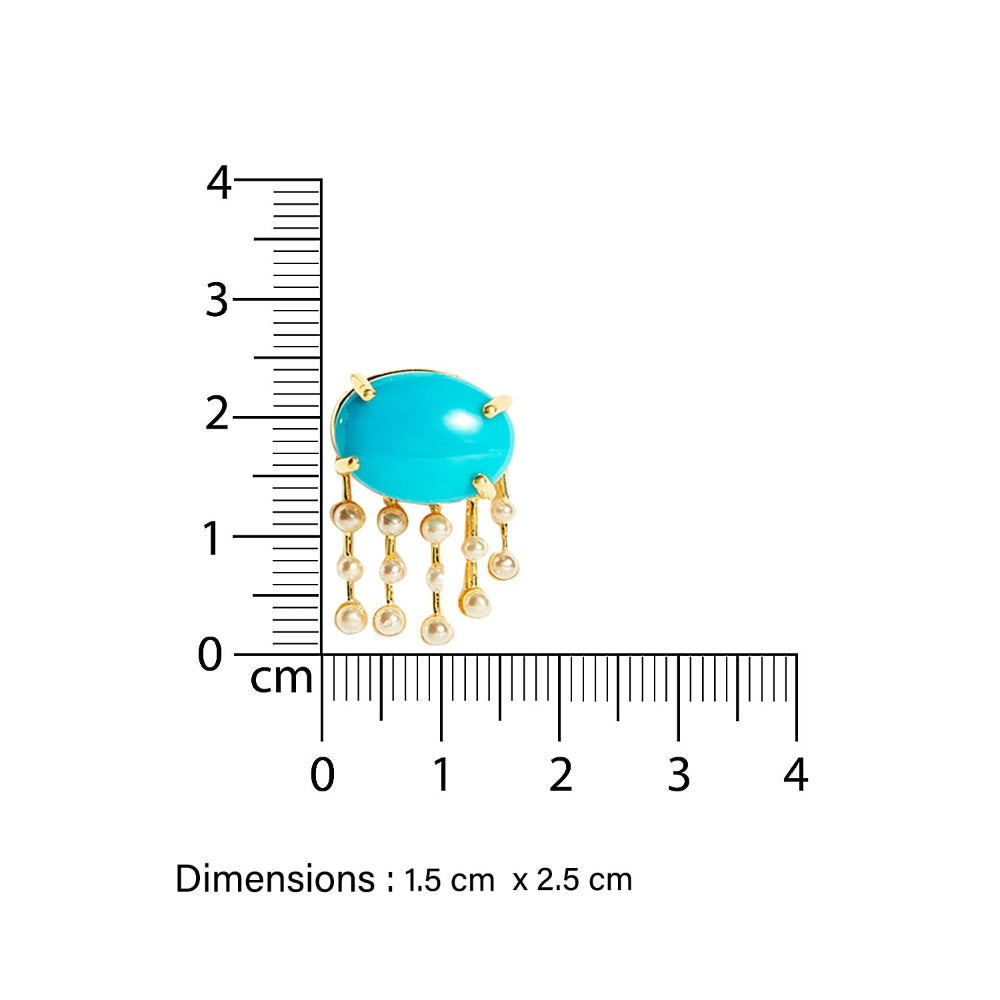 turquoise pendant with pearl chain in gold