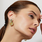 girl wearing a large cocktail earring in lemon quartz gemstone